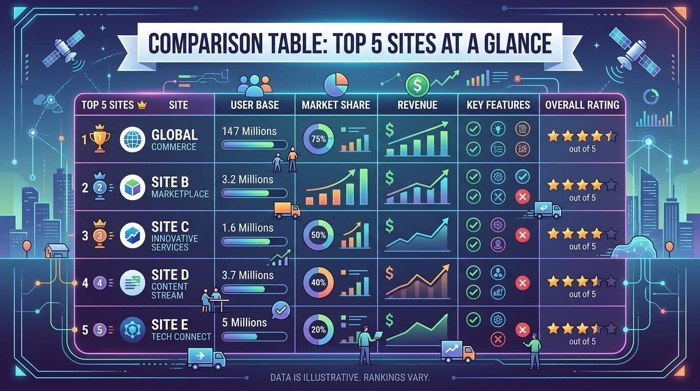 Comparison Table Top 5 Sites at a Glance
